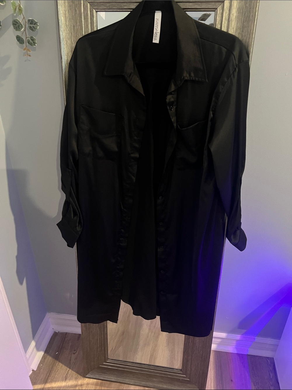 Black Satin Longline Shirt Jacket